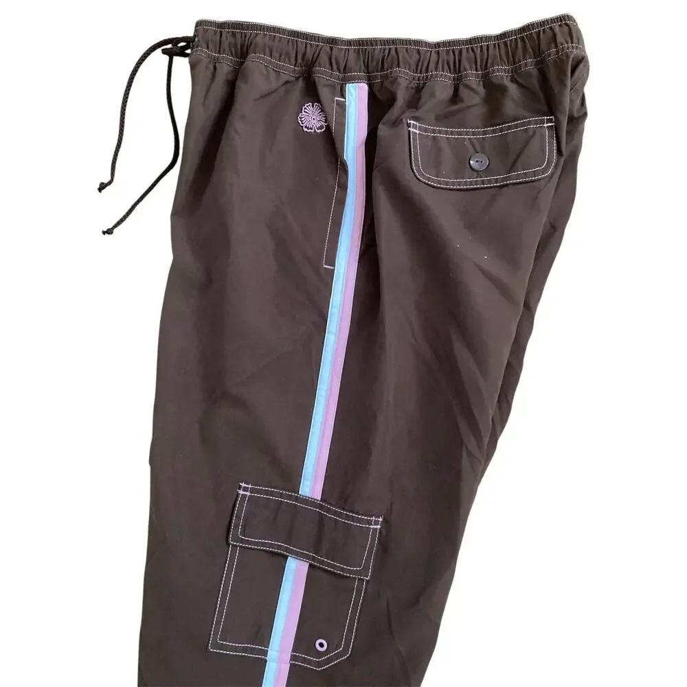 Vintage 90s Y2k Brown Sporty Stripe Athletic Wear Cropped Cargo Track Pants S - Picture 3 of 8